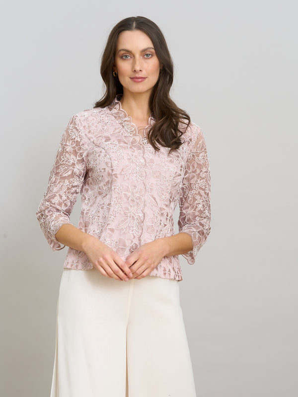 Konnie Embroidered Blouse With Scallops