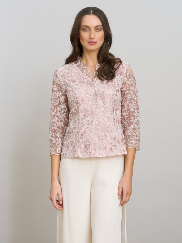 Konnie Embroidered Blouse With Scallops