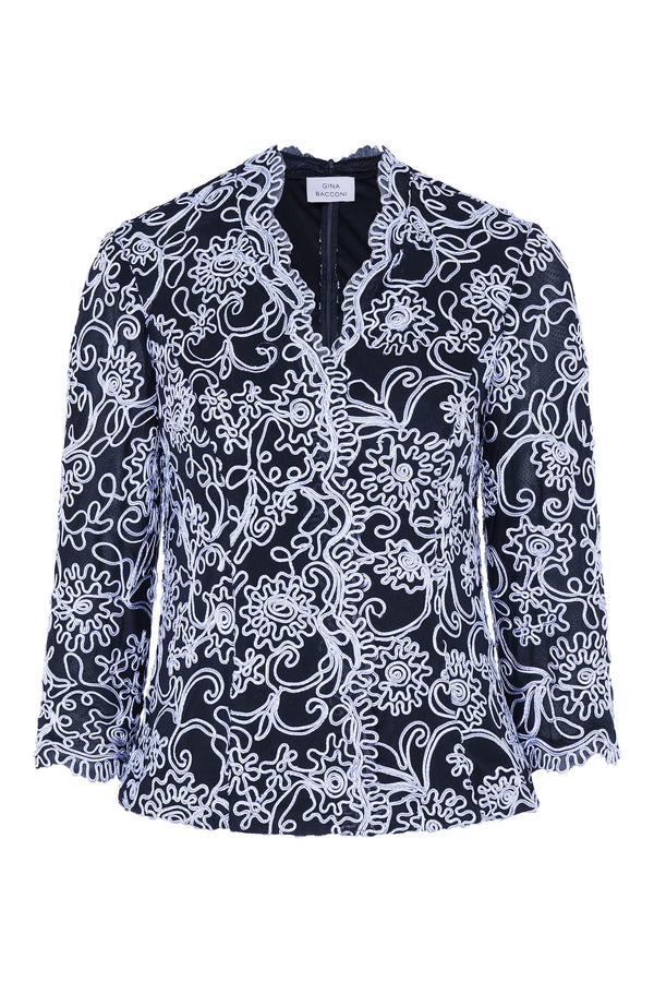 Lanette Embroidered Blouse With Scallops