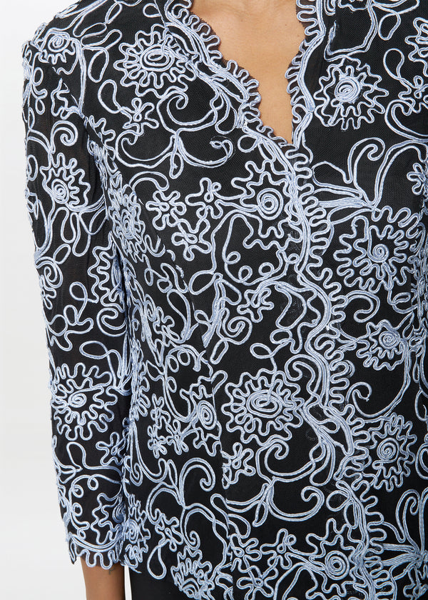 Lanette Embroidered Blouse With Scallops