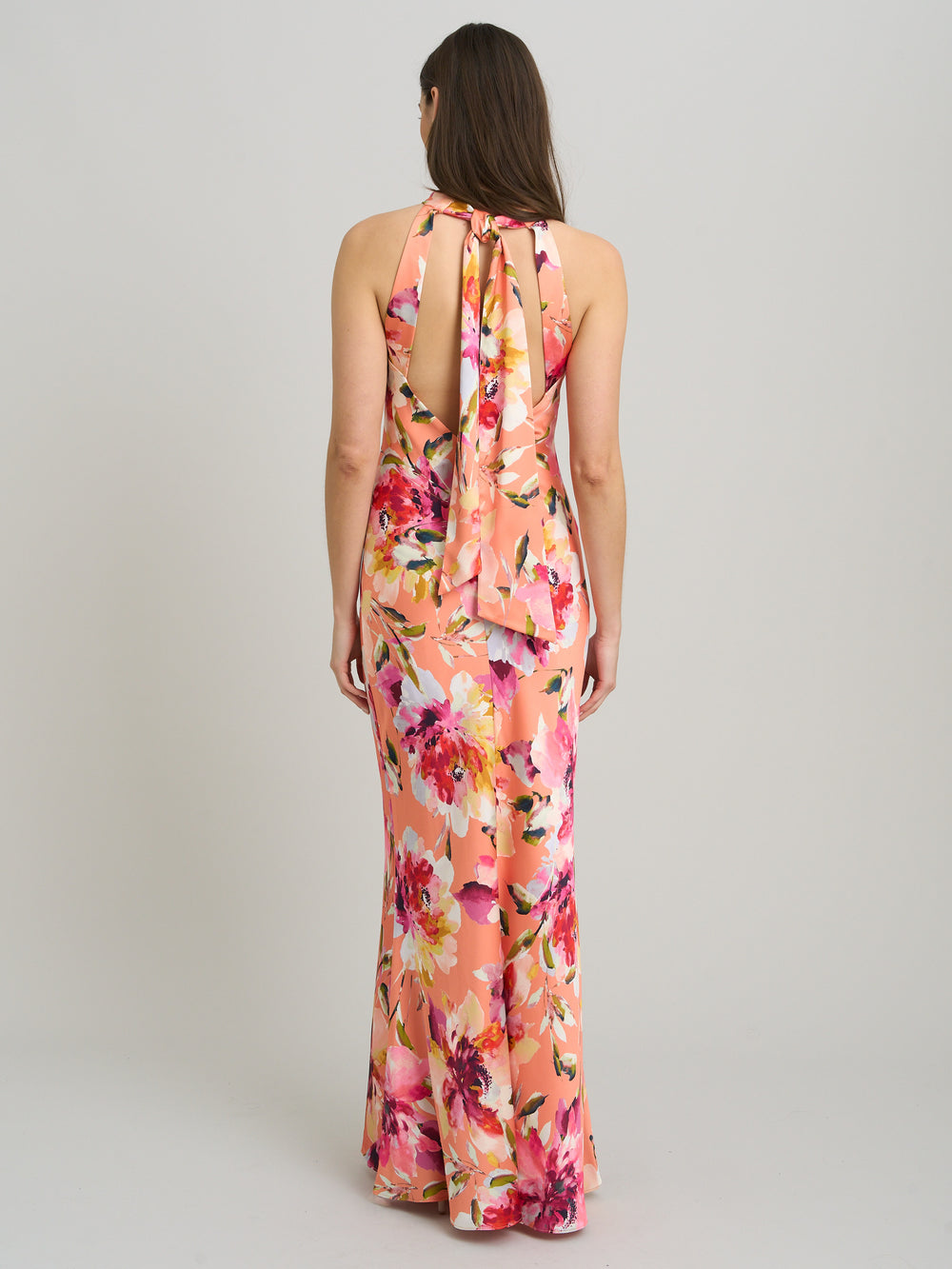 Margo Satin Floral Print Tie Neck Dress