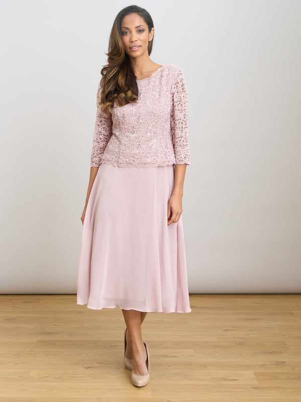 Rona Midi Dress With Lace Bodice & Chiffon Skirt