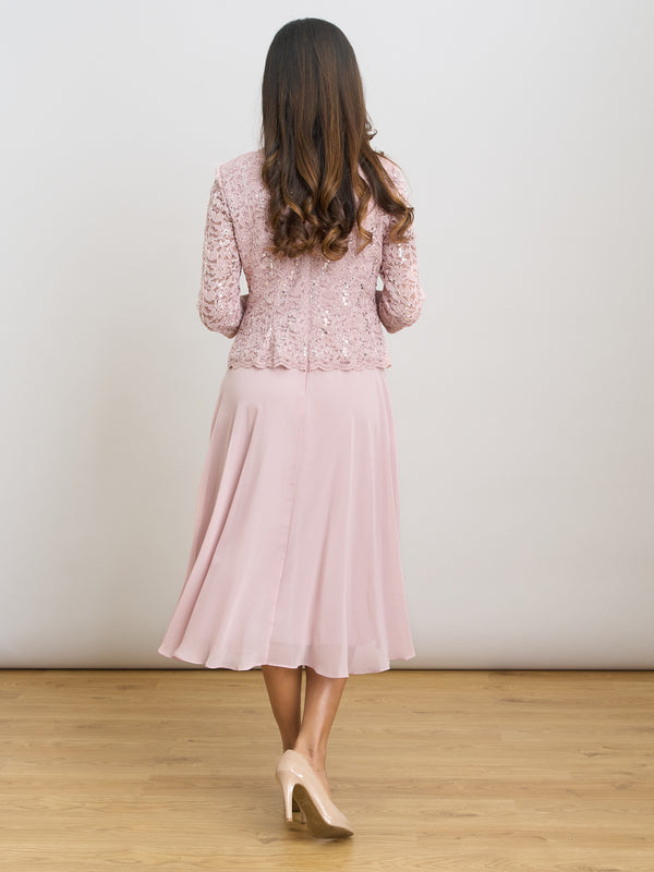 Rona Midi Dress With Lace Bodice & Chiffon Skirt