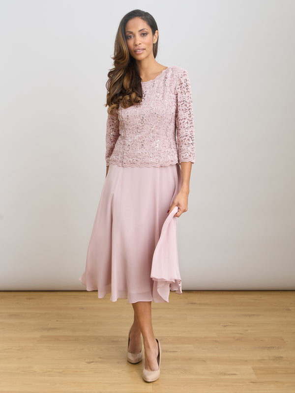 Rona Midi Dress With Lace Bodice & Chiffon Skirt
