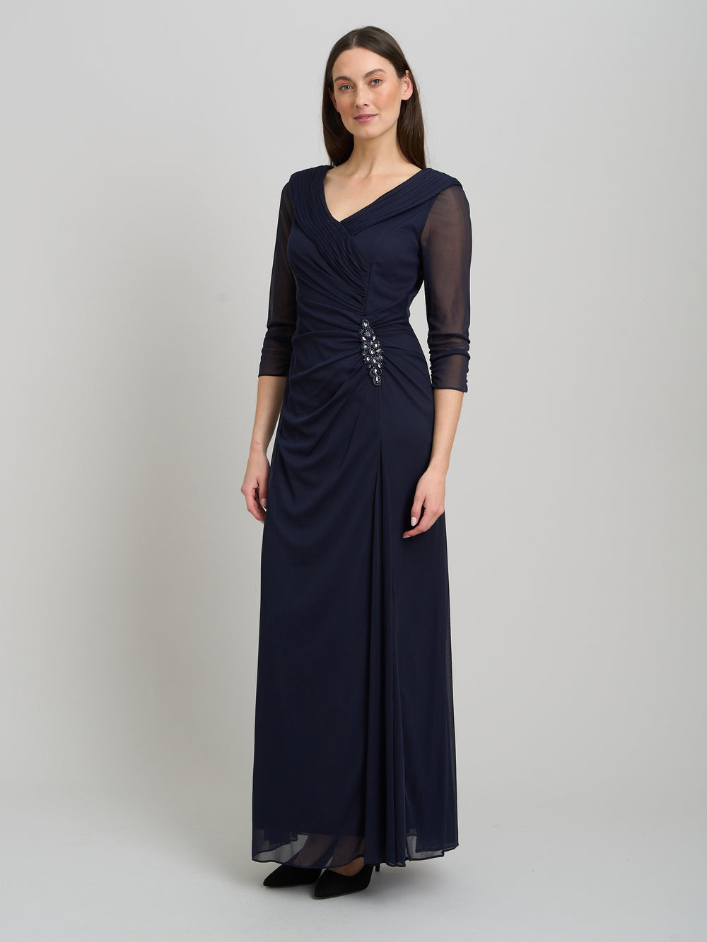 Georgina Maxi Portrait Collar Dress With Beaded Trim