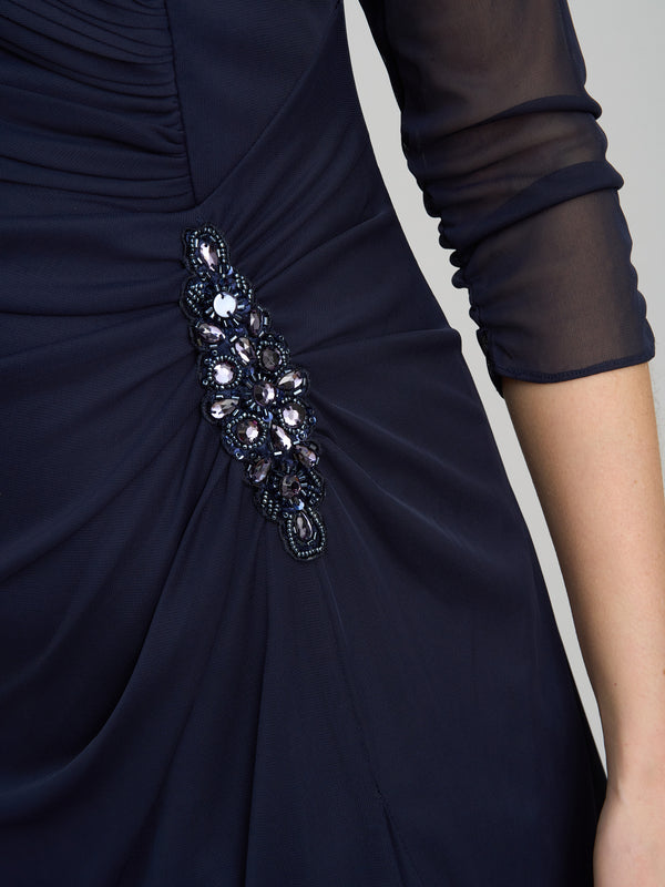 Georgina Maxi Portrait Collar Dress With Beaded Trim