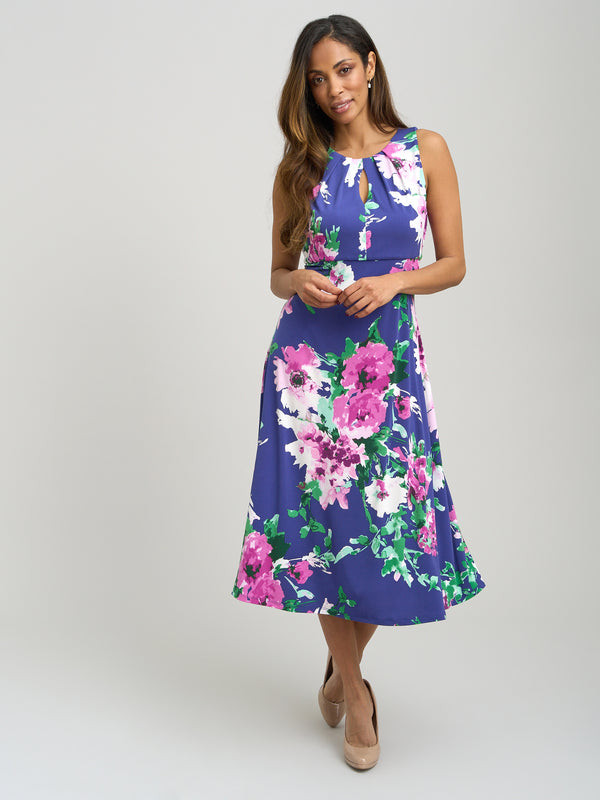 Mary Ann Sleeveless Keyhole Print Midi Dress