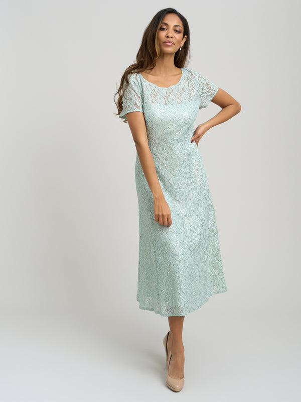 Genny Cap Sleeve Midi Length Sequin Lace Dress