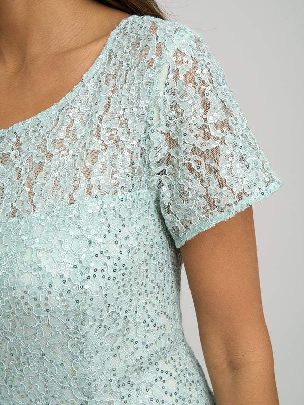 Genny Cap Sleeve Midi Length Sequin Lace Dress