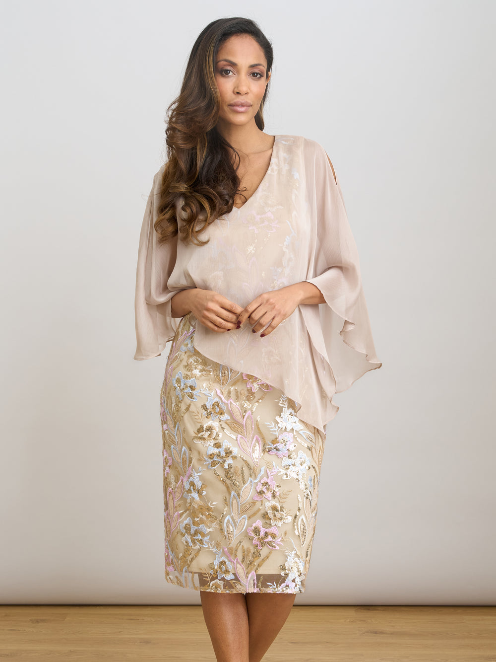 Monroe Short Embroidered Dress With Chiffon Bodice