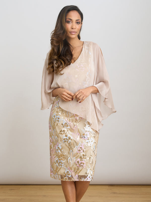 Monroe Short Embroidered Dress With Chiffon Bodice