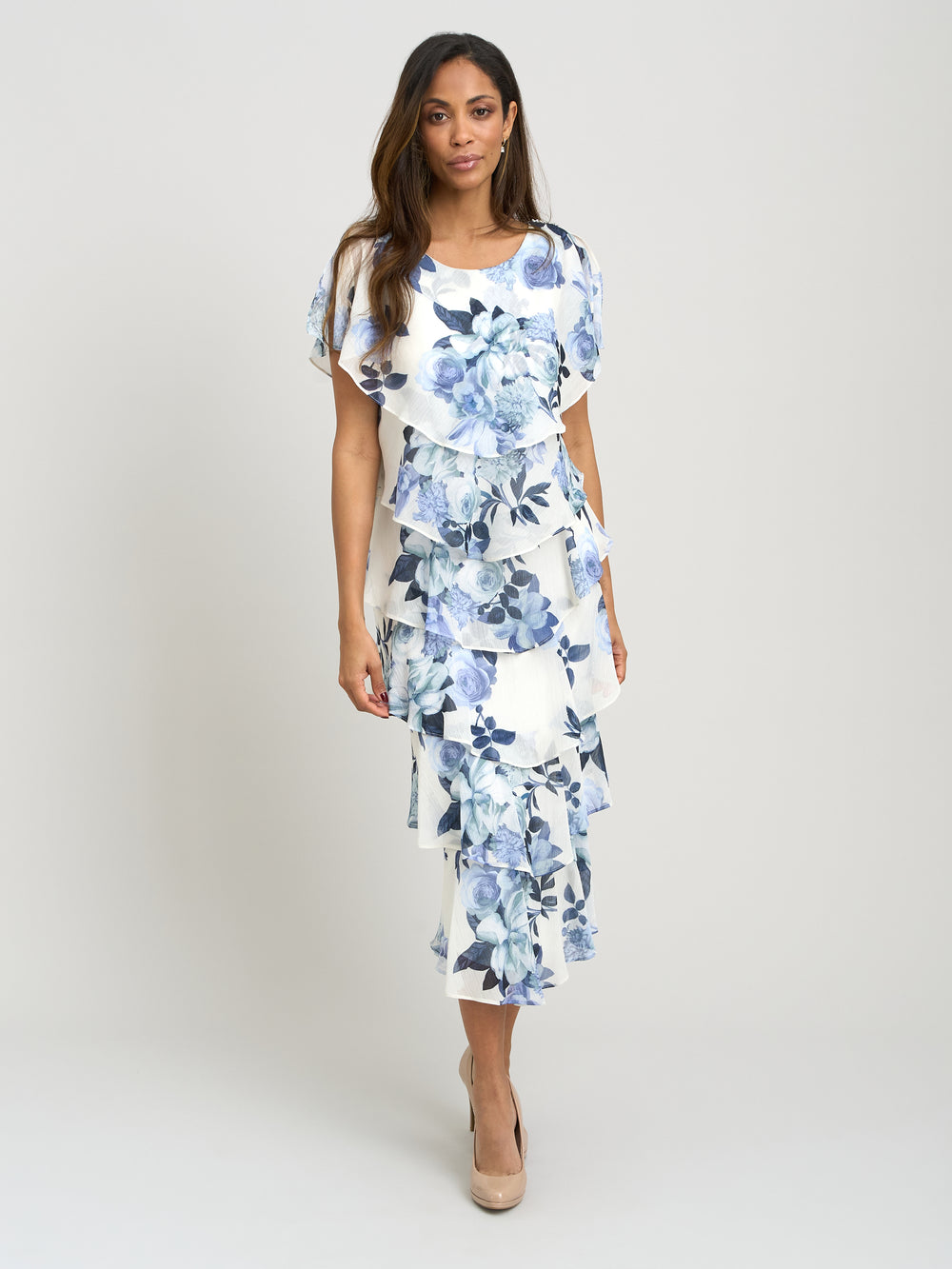 Morgan Midi Printed Tiered Chiffon Dress