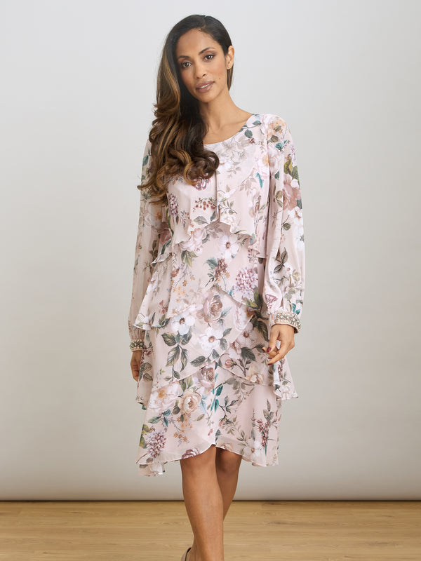 Muriel Short Printed Tiered Chiffon Dress