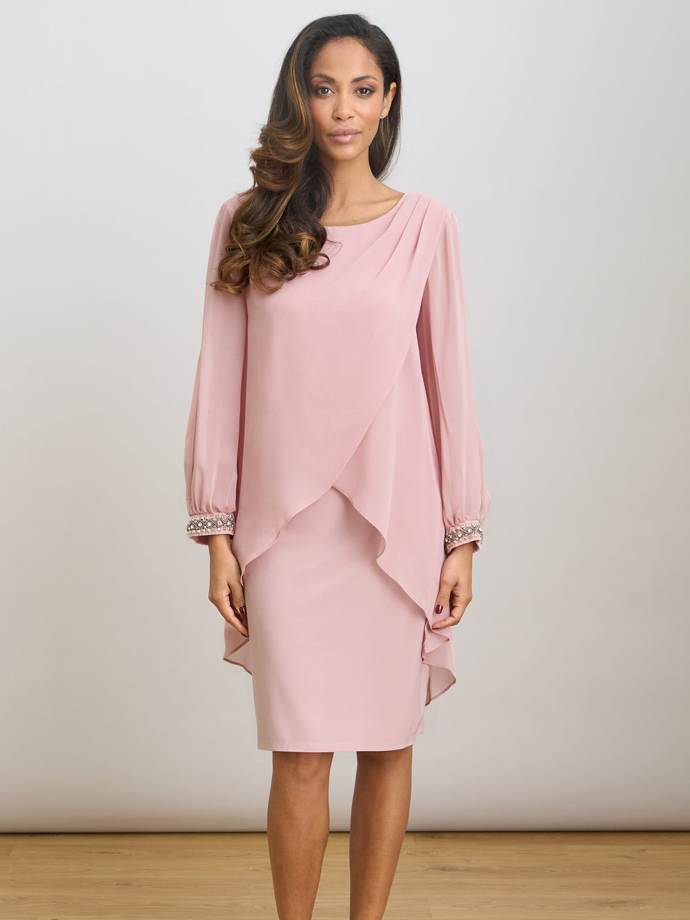 Lexie Embellished Cuff Chiffon Overlay Dress