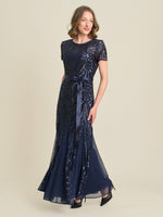 Monique Embroidered Sequin Godet Maxi Dress