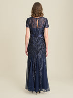 Monique Embroidered Sequin Godet Maxi Dress