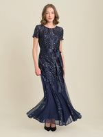 Monique Embroidered Sequin Godet Maxi Dress