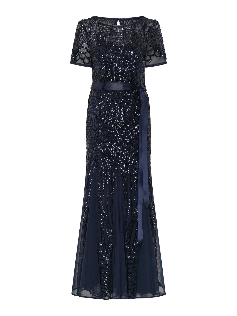 Monique Embroidered Sequin Godet Maxi Dress