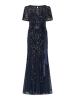 Monique Embroidered Sequin Godet Maxi Dress