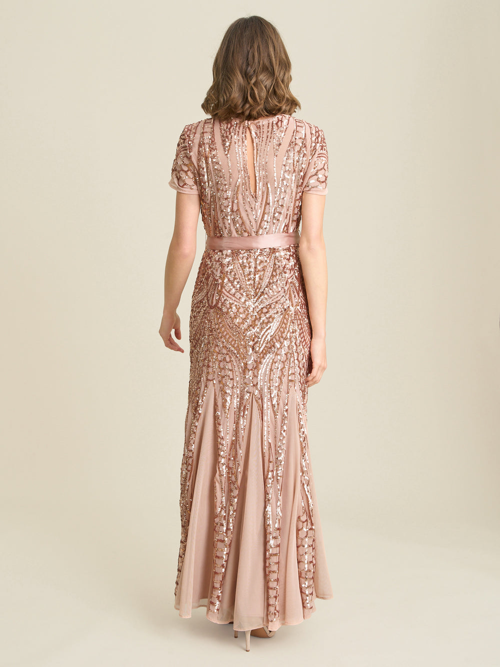 Monique Embroidered Sequin Godet Maxi Dress