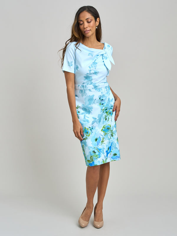 Nisha Tie Neck Border Print Dress