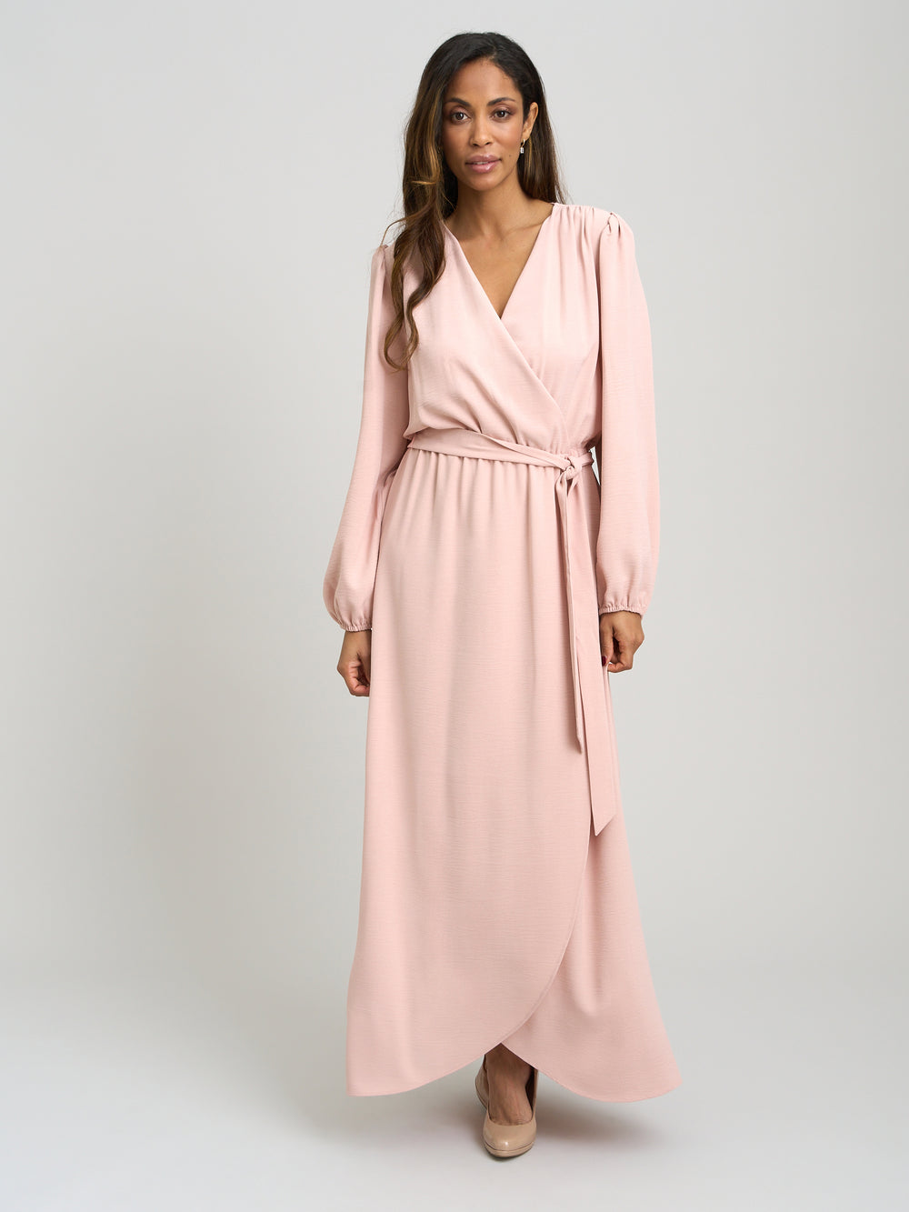 Bow Wrap Long Sleeve Maxi Dress