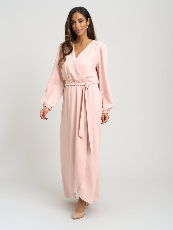 Bow Wrap Long Sleeve Maxi Dress