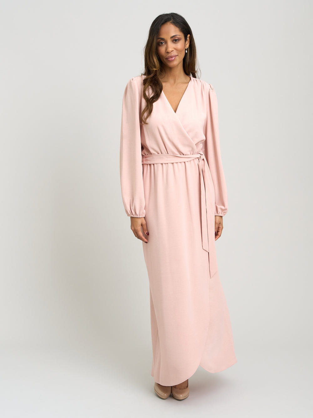Bow Wrap Long Sleeve Maxi Dress