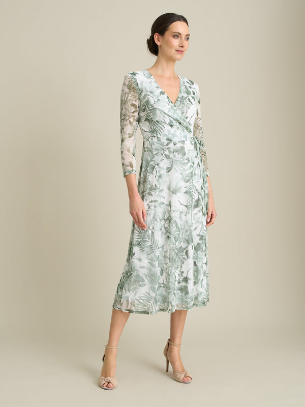 Nancie Floral Mesh Faux Wrap Dress