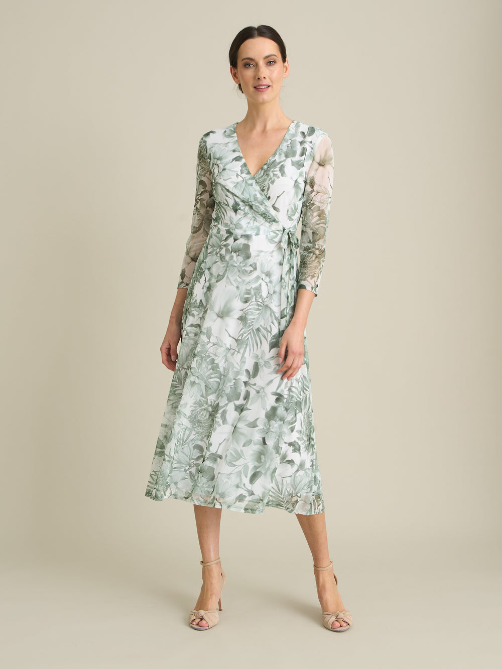 Nancie Floral Mesh Faux Wrap Dress