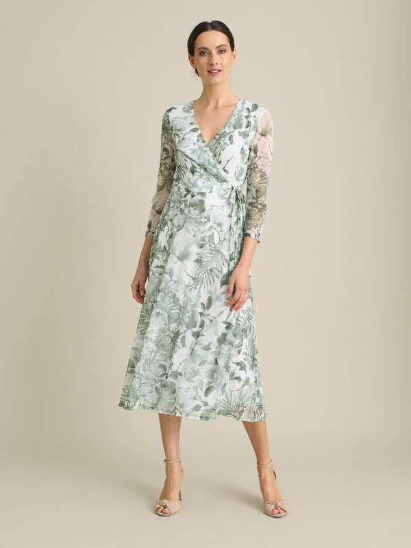 Nancie Floral Mesh Faux Wrap Dress