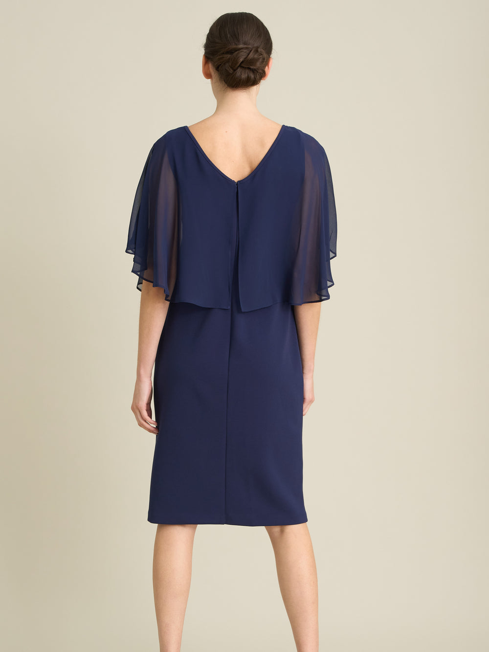 Diamante Trim Chiffon Cape Dress