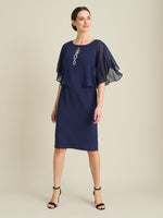 Diamante Trim Chiffon Cape Dress