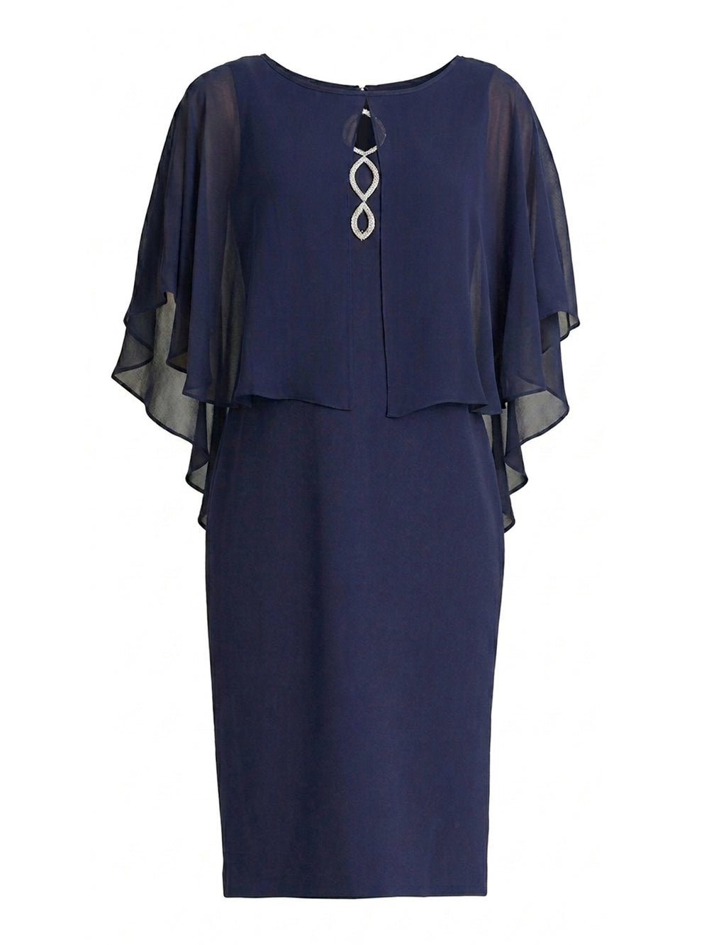 Diamante Trim Chiffon Cape Dress