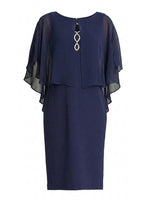 Diamante Trim Chiffon Cape Dress