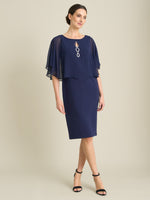 Diamante Trim Chiffon Cape Dress