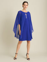 Diamante Trim Chiffon Cape Dress