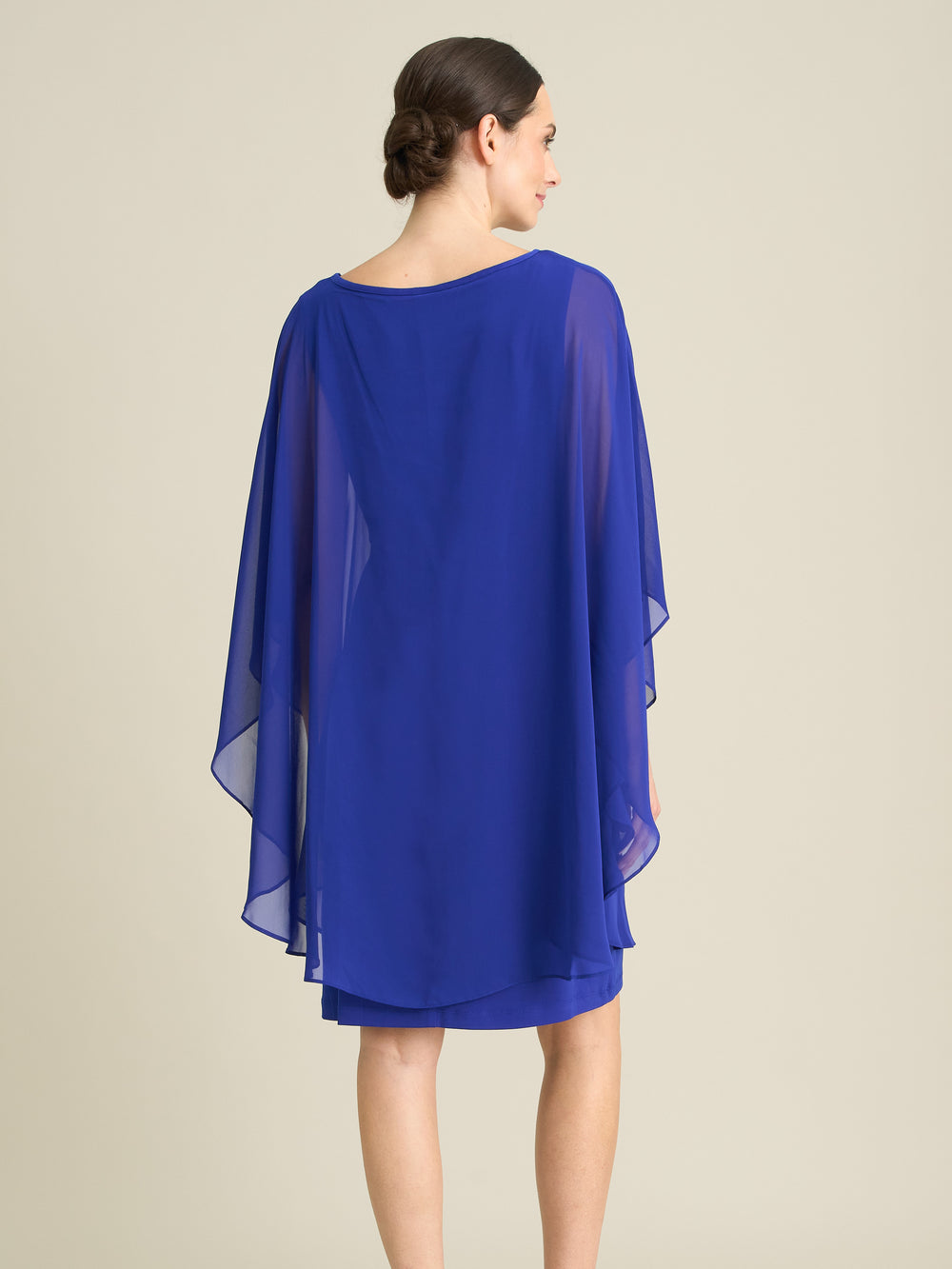 Diamante Trim Chiffon Cape Dress