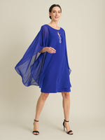 Diamante Trim Chiffon Cape Dress
