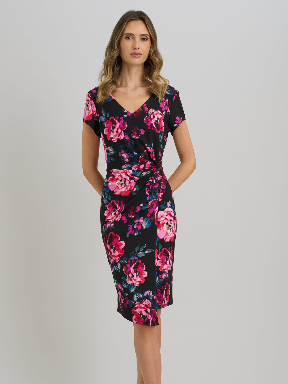 Paulette Twist Knot Cape Sleeve Floral Dress