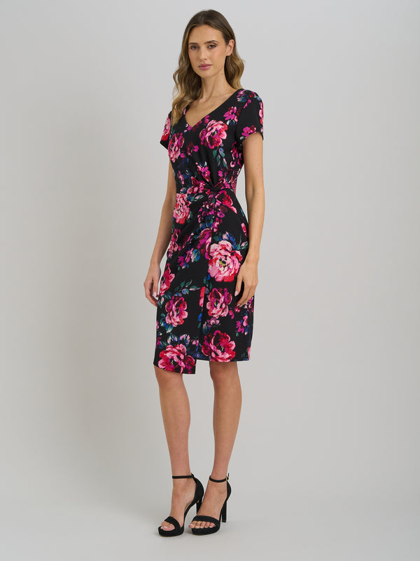 Paulette Twist Knot Cape Sleeve Floral Dress