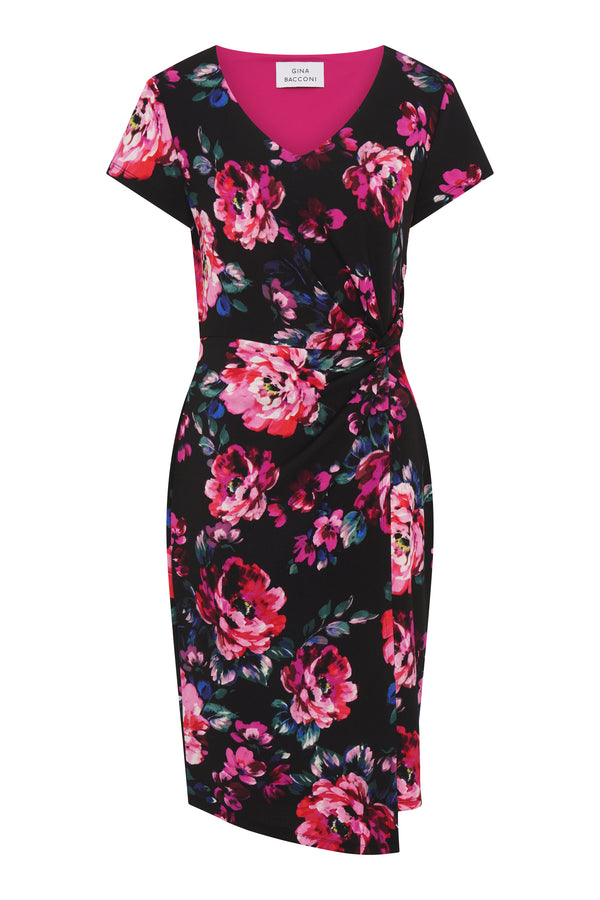 Paulette Twist Knot Cape Sleeve Floral Dress
