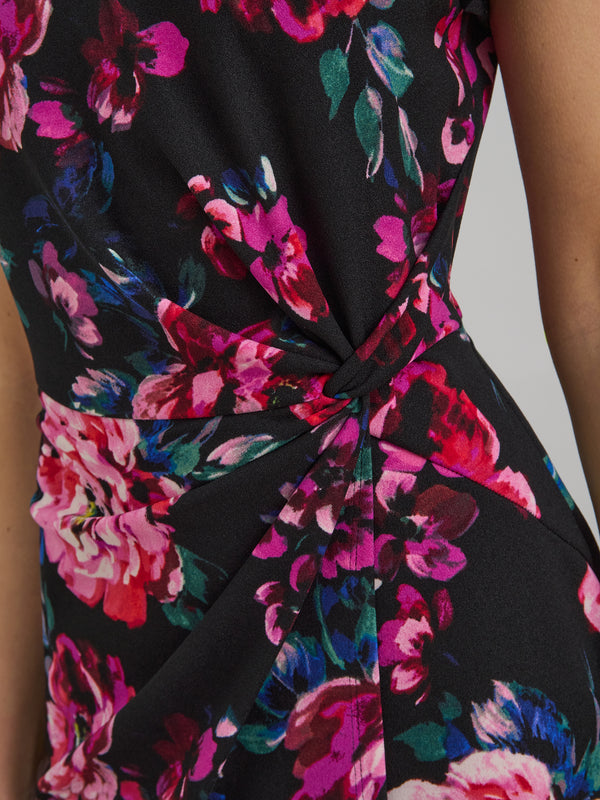 Paulette Twist Knot Cape Sleeve Floral Dress