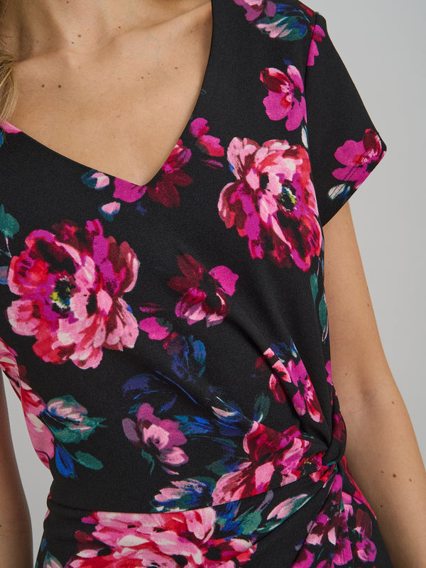 Paulette Twist Knot Cape Sleeve Floral Dress