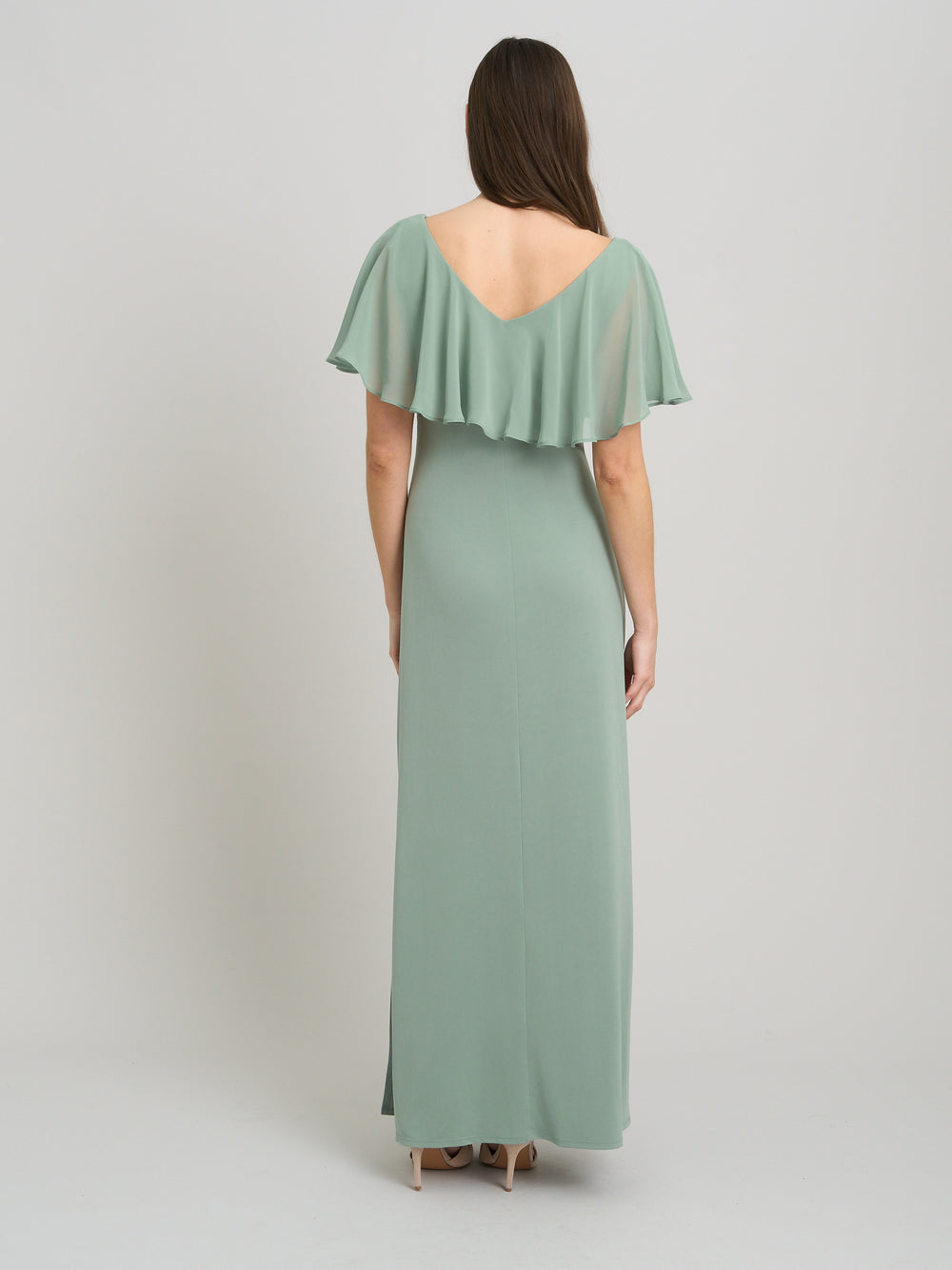 Peaches V Neck Chiffon Frill Maxi Dress