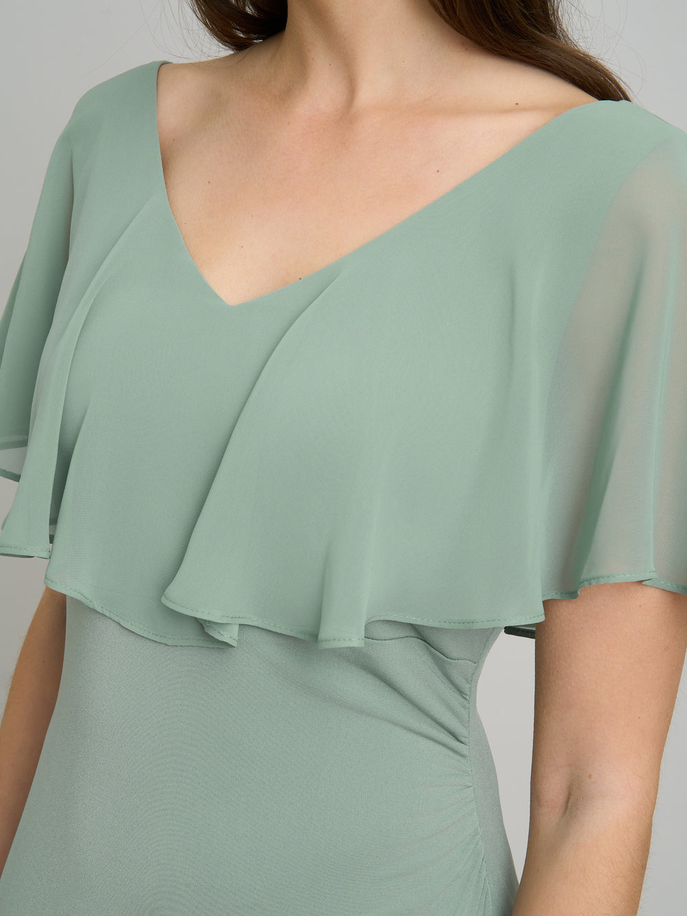 Peaches V Neck Chiffon Frill Maxi Dress