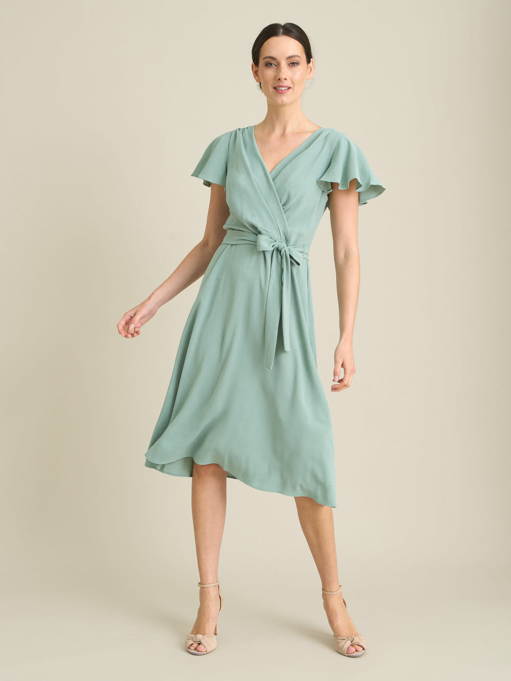 Peppa Tie Waist V Neck Faux Wrap Dress