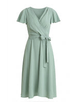 Peppa Tie Waist V Neck Faux Wrap Dress
