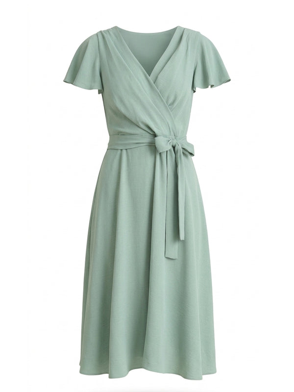 Peppa Tie Waist V Neck Faux Wrap Dress
