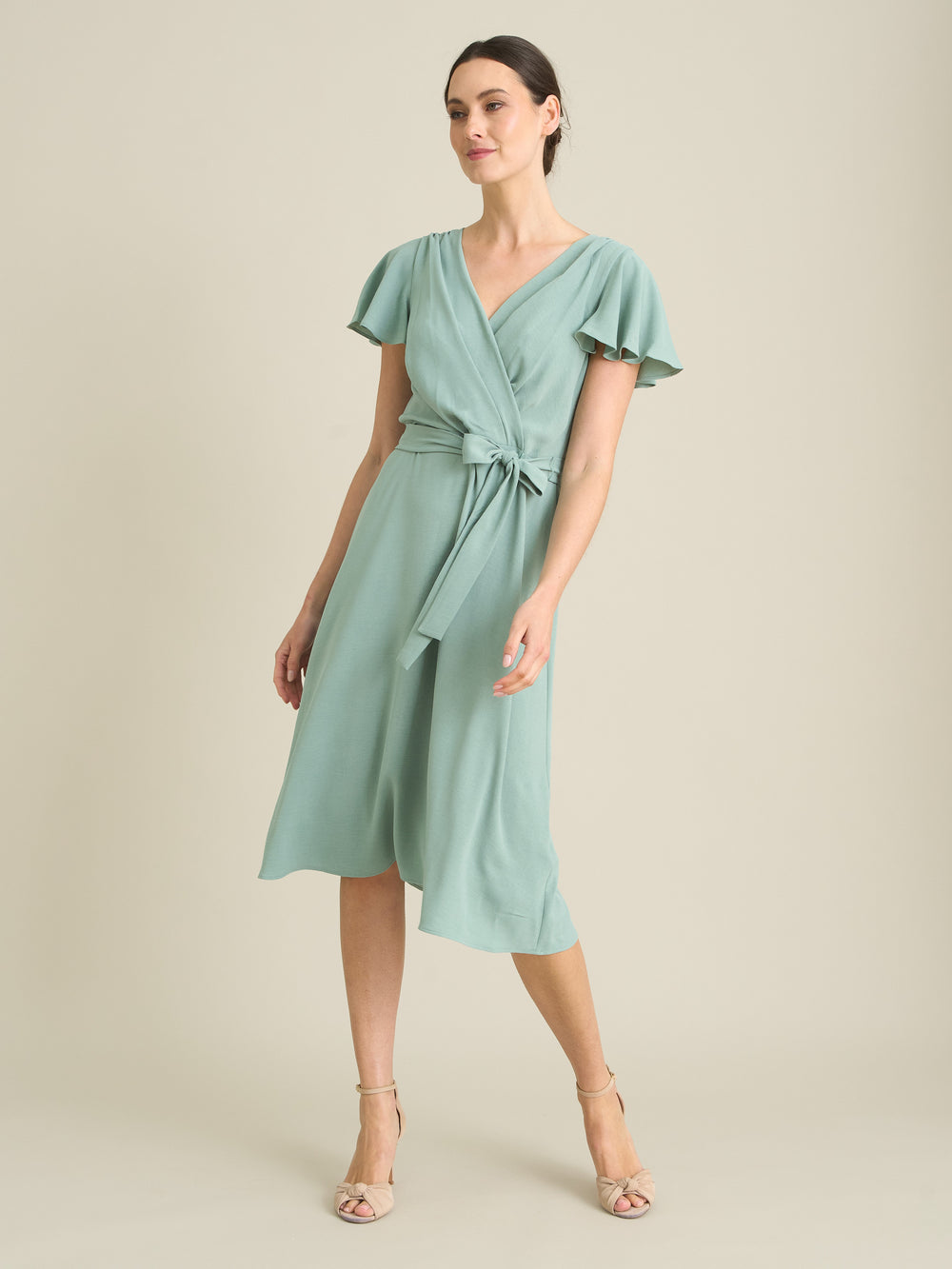 Peppa Tie Waist V Neck Faux Wrap Dress